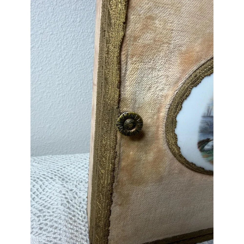 Vintage Peach Pink Velvet Wall Jewelry Cabinet Porcelain Key Holder